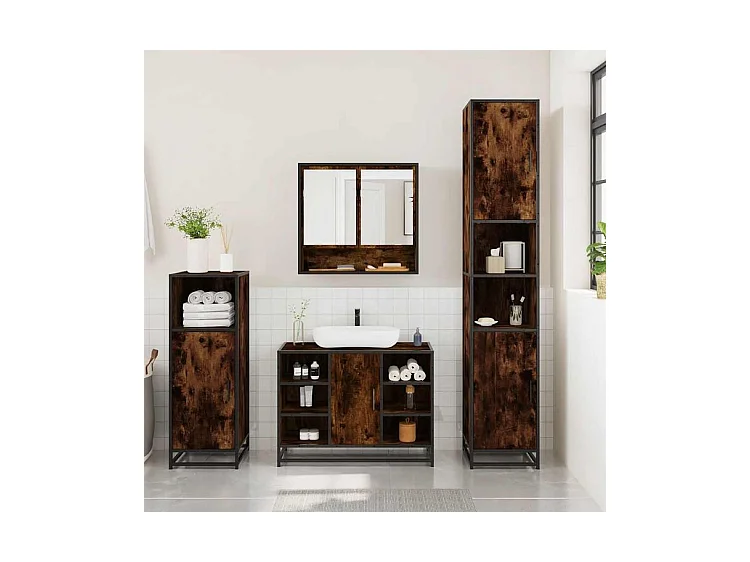 Ensemble de meubles de salle de bain 3 pcs Chêne fumé