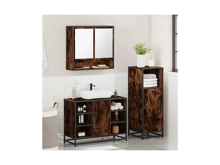 Ensemble de meubles de salle de bain 3 pcs Chêne fumé