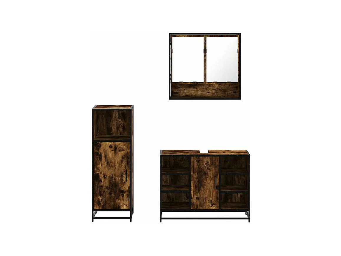 Ensemble de meubles de salle de bain 3 pcs Chêne fumé