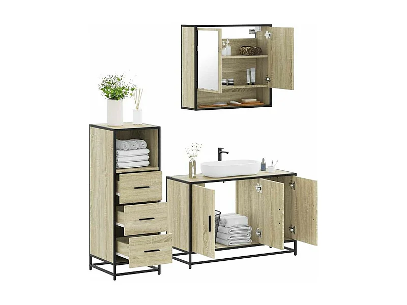 Ensemble de meubles de salle de bain 3 pcs chêne sonoma