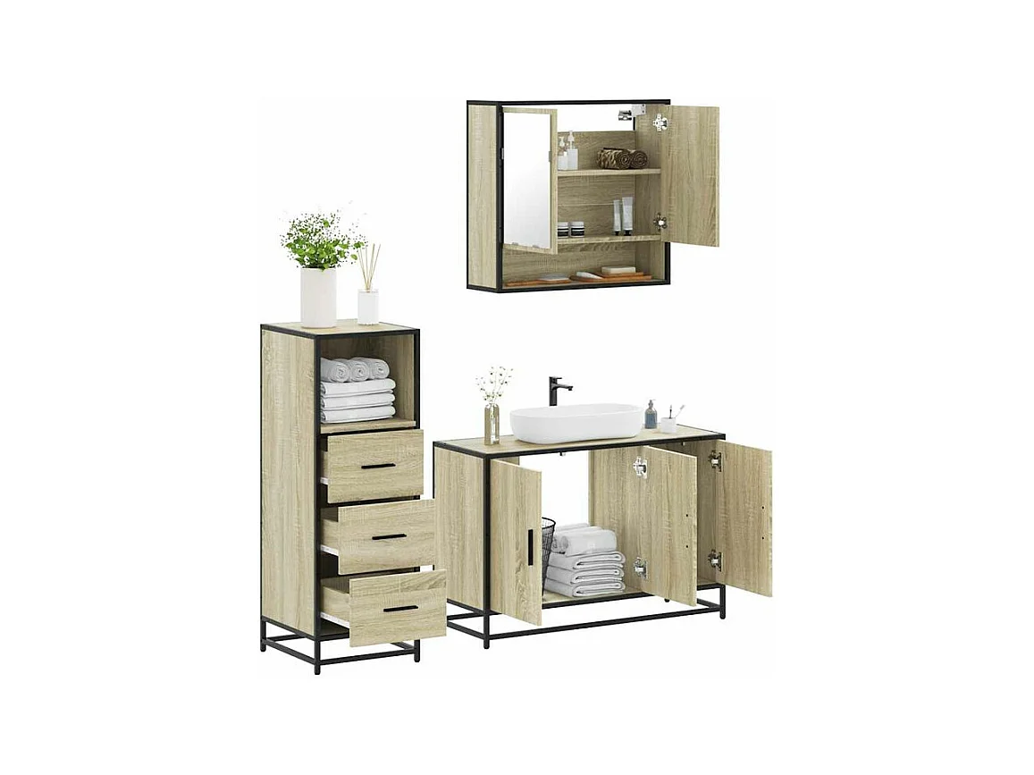 Ensemble de meubles de salle de bain 3 pcs chêne sonoma