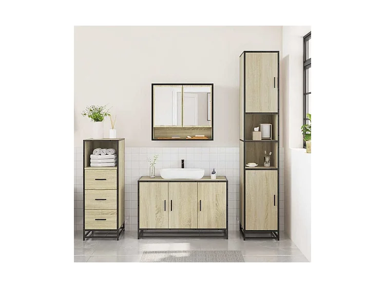 Ensemble de meubles de salle de bain 3 pcs chêne sonoma