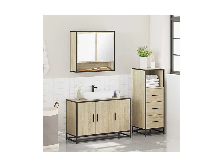 Ensemble de meubles de salle de bain 3 pcs chêne sonoma