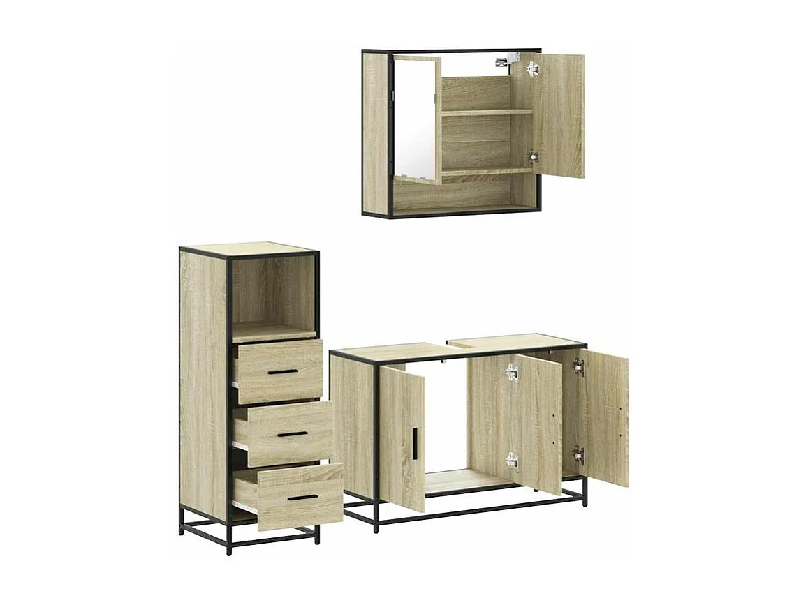 Ensemble de meubles de salle de bain 3 pcs chêne sonoma