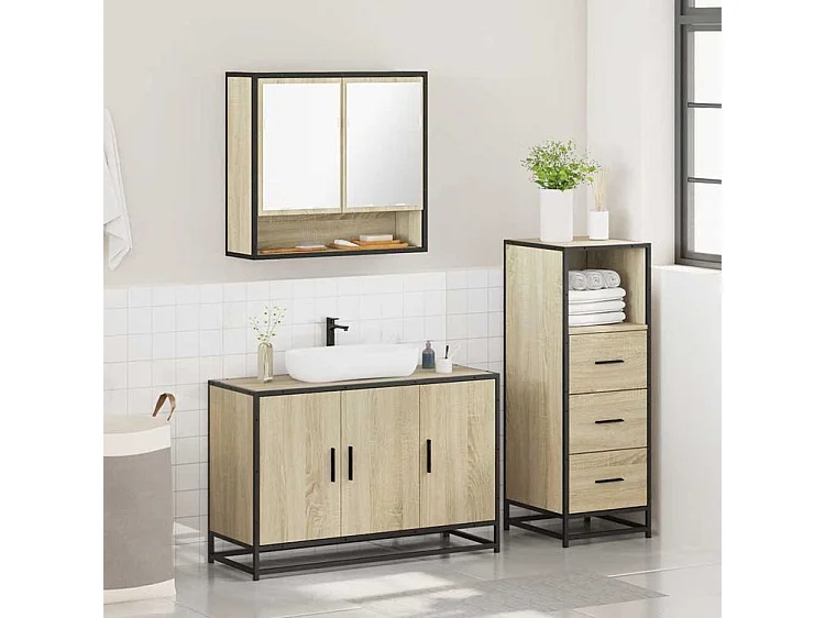 Ensemble de meubles de salle de bain 3 pcs chêne sonoma