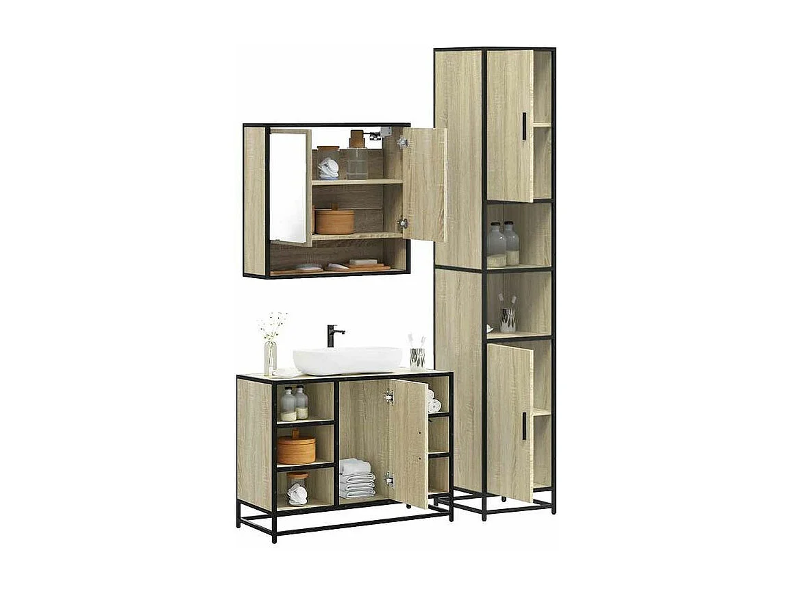 Ensemble de meubles de salle de bain 3 pcs chêne sonoma