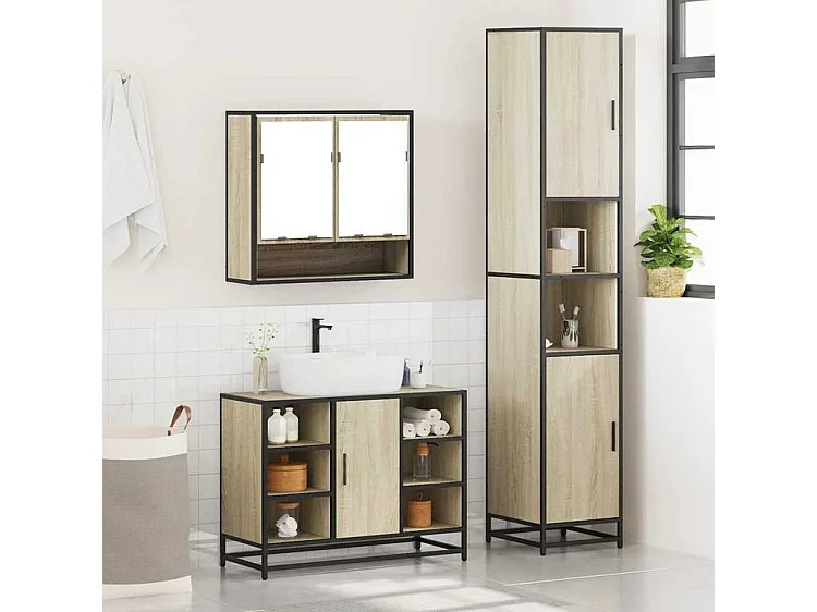Ensemble de meubles de salle de bain 3 pcs chêne sonoma