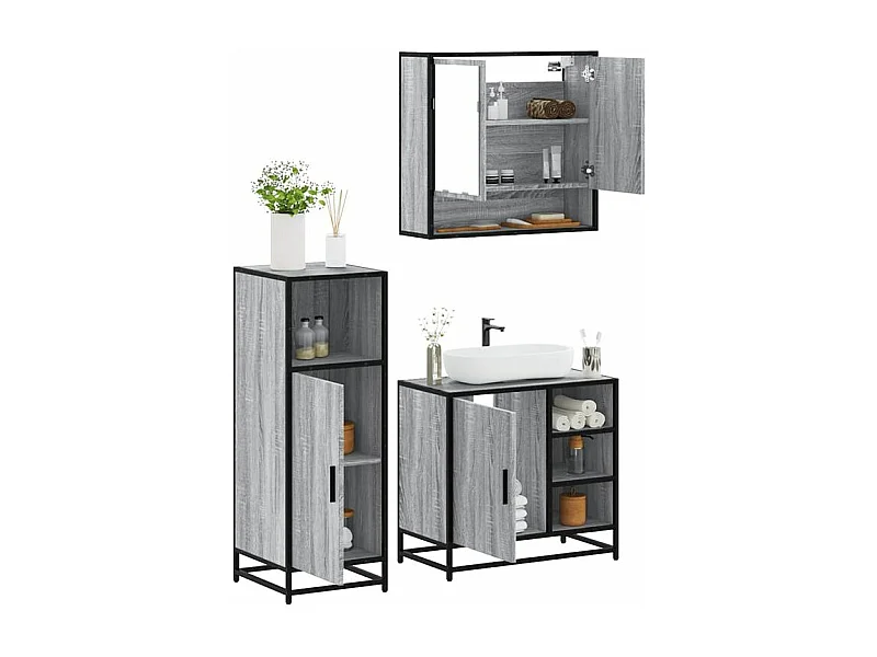 Ensemble de meubles de salle de bain 3 pcs Sonoma gris