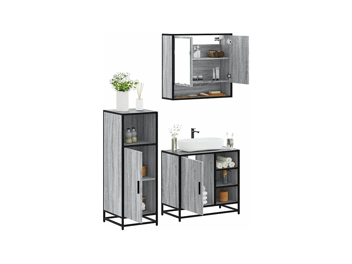 Ensemble de meubles de salle de bain 3 pcs Sonoma gris