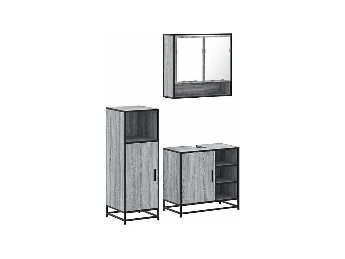 Ensemble de meubles de salle de bain 3 pcs Sonoma gris