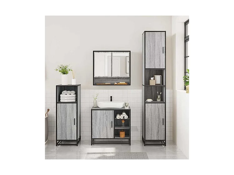 Ensemble de meubles de salle de bain 3 pcs Sonoma gris