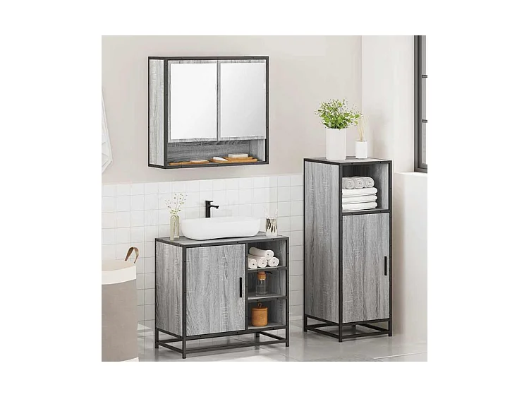 Ensemble de meubles de salle de bain 3 pcs Sonoma gris