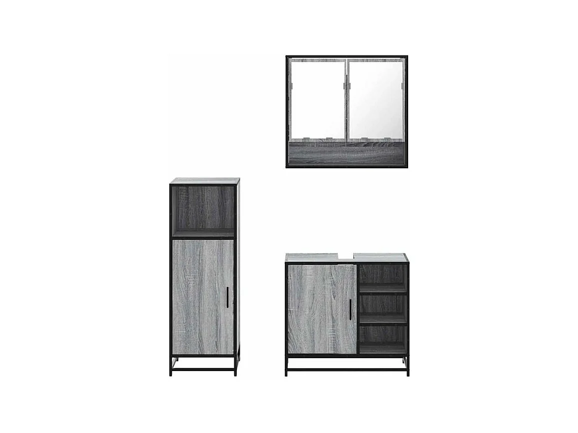 Ensemble de meubles de salle de bain 3 pcs Sonoma gris
