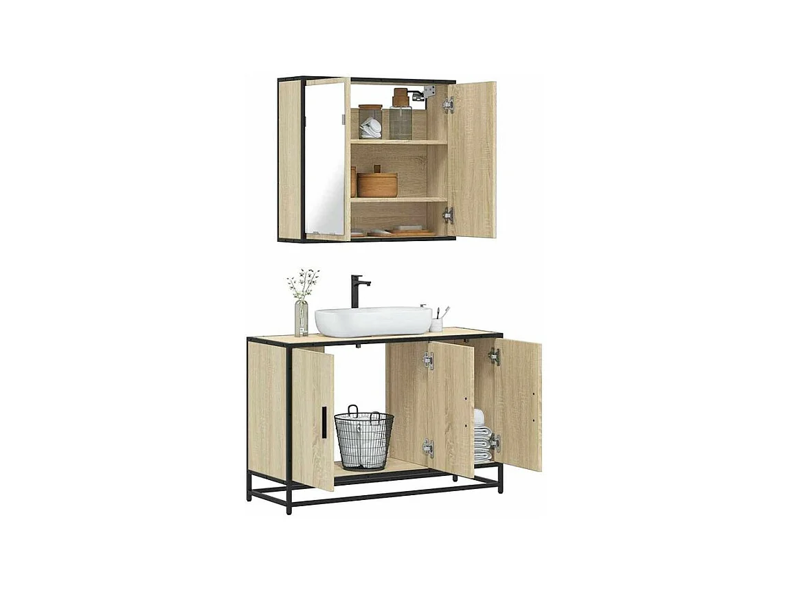Ensemble de meubles de salle de bain 2 pcs chêne sonoma