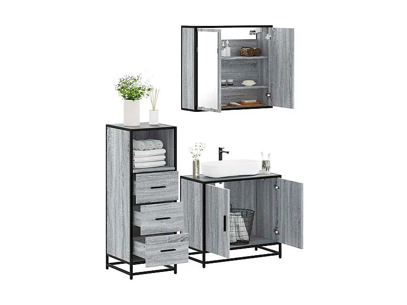 Ensemble de meubles de salle de bain 3 pcs Sonoma gris