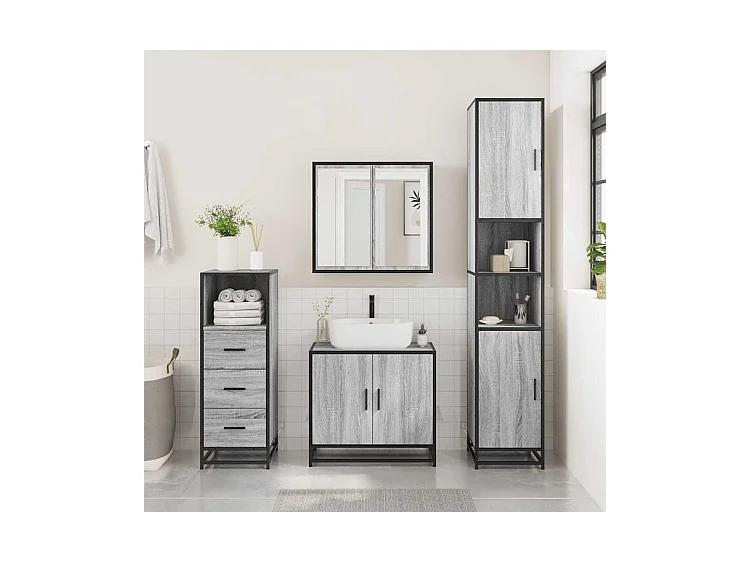 Ensemble de meubles de salle de bain 3 pcs Sonoma gris