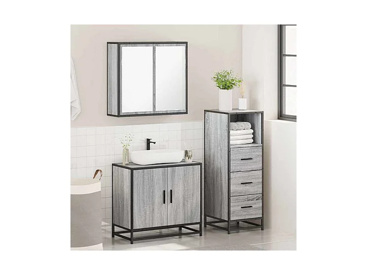 Ensemble de meubles de salle de bain 3 pcs Sonoma gris