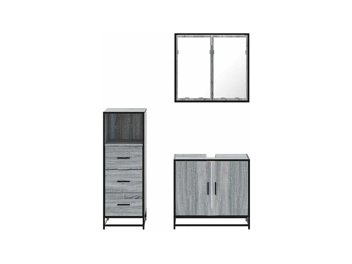 Ensemble de meubles de salle de bain 3 pcs Sonoma gris