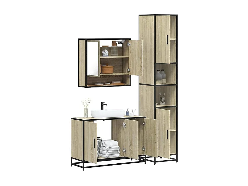 Ensemble de meubles de salle de bain 3 pcs chêne sonoma