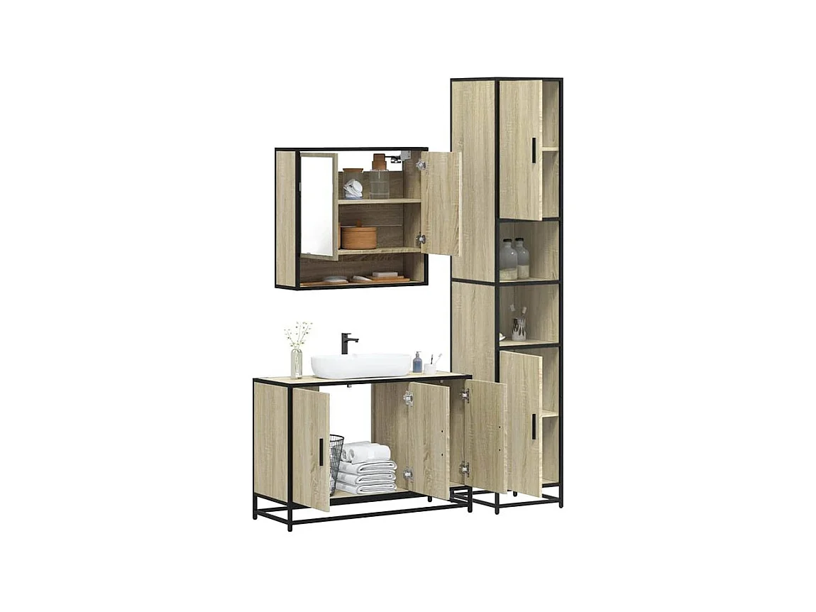 Ensemble de meubles de salle de bain 3 pcs chêne sonoma