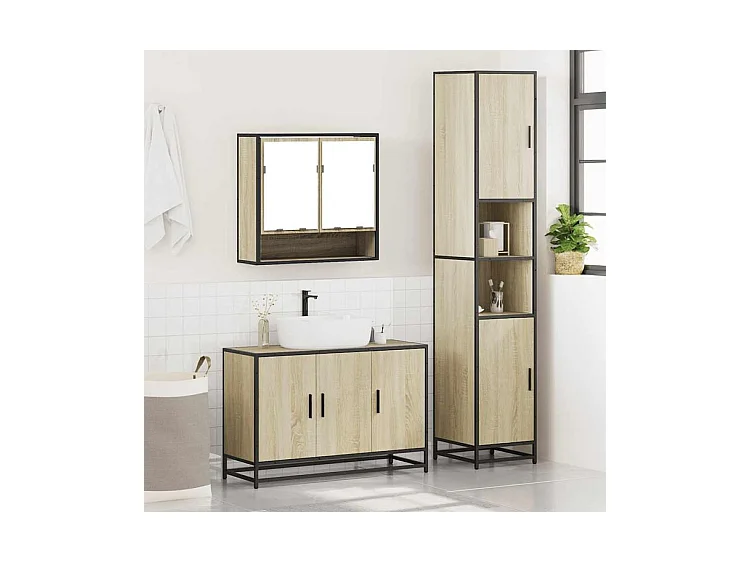Ensemble de meubles de salle de bain 3 pcs chêne sonoma