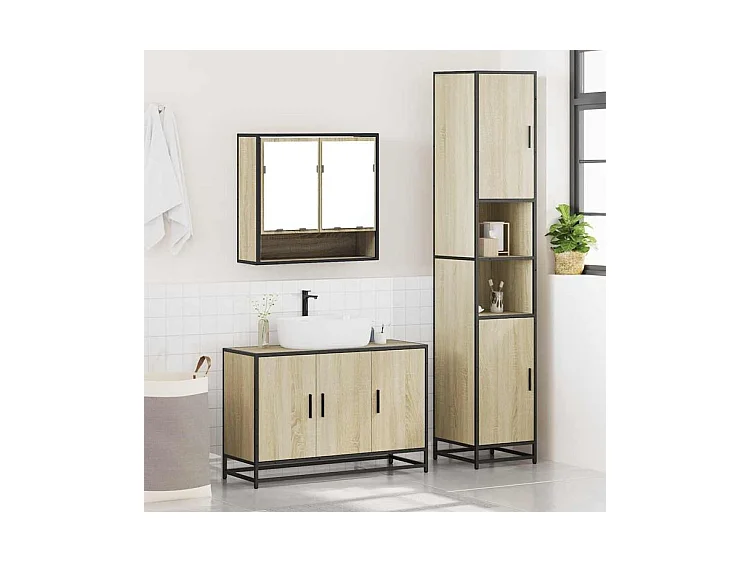 Ensemble de meubles de salle de bain 3 pcs chêne sonoma