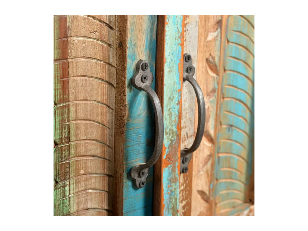 Ensemble meuble sous vasque et miroir en bois massif recyclé