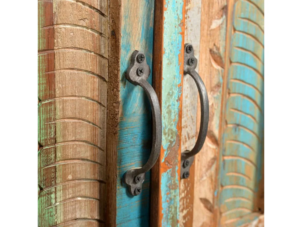 Ensemble meuble sous vasque et miroir en bois massif recyclé