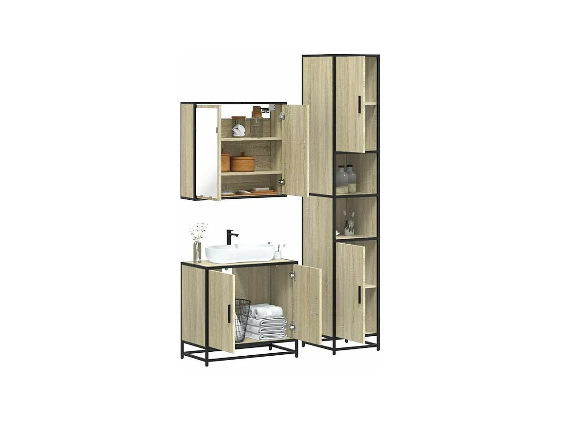 Ensemble de meubles de salle de bain 3 pcs chêne sonoma