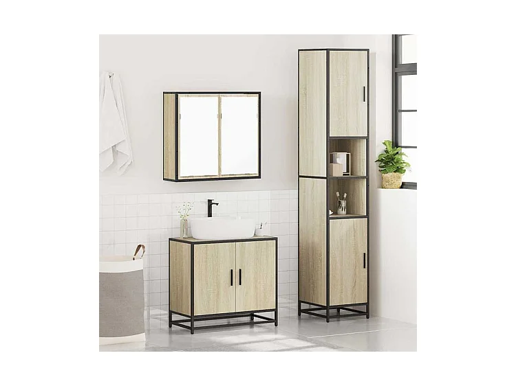 Ensemble de meubles de salle de bain 3 pcs chêne sonoma