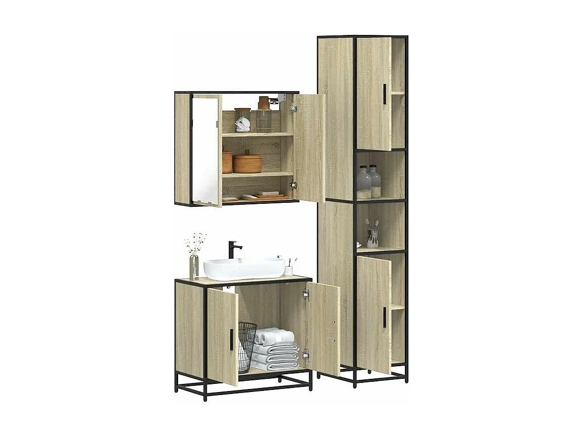 Ensemble de meubles de salle de bain 3 pcs chêne sonoma