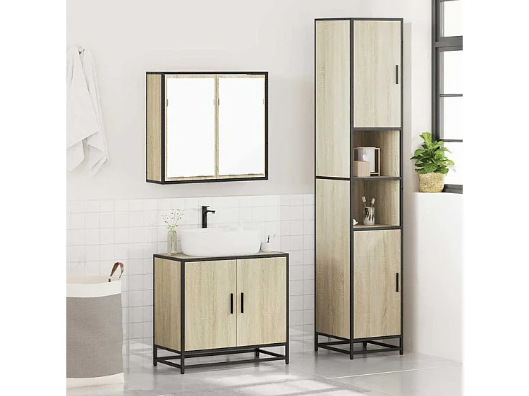 Ensemble de meubles de salle de bain 3 pcs chêne sonoma