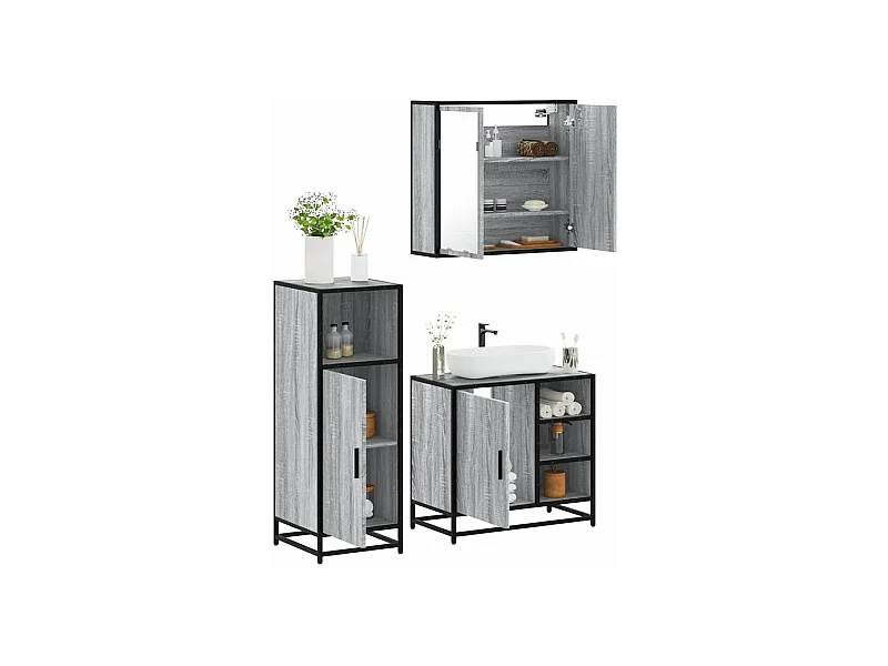 Ensemble de meubles de salle de bain 3 pcs Sonoma gris