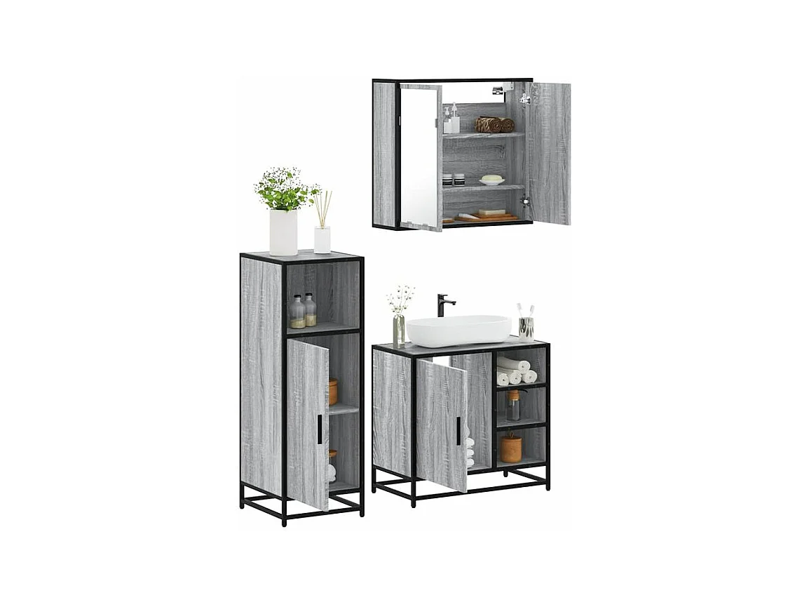 Ensemble de meubles de salle de bain 3 pcs Sonoma gris