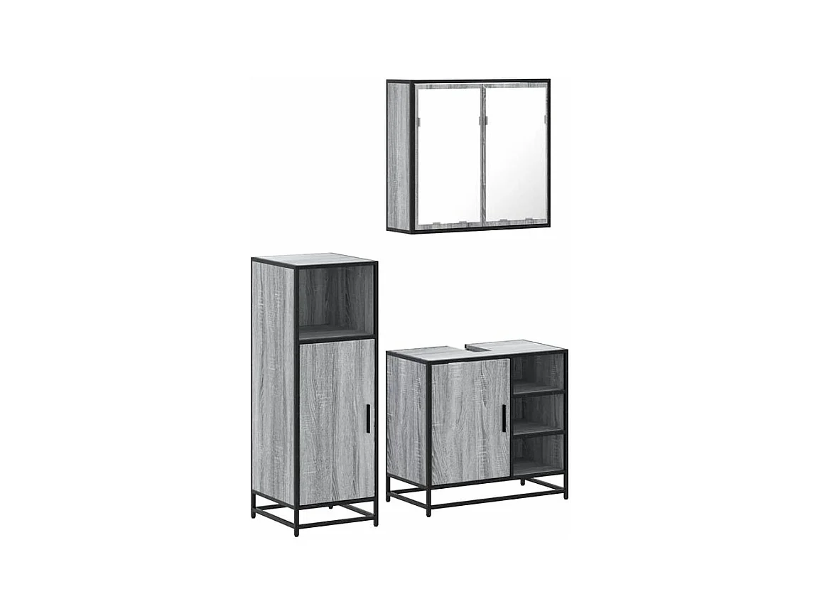 Ensemble de meubles de salle de bain 3 pcs Sonoma gris