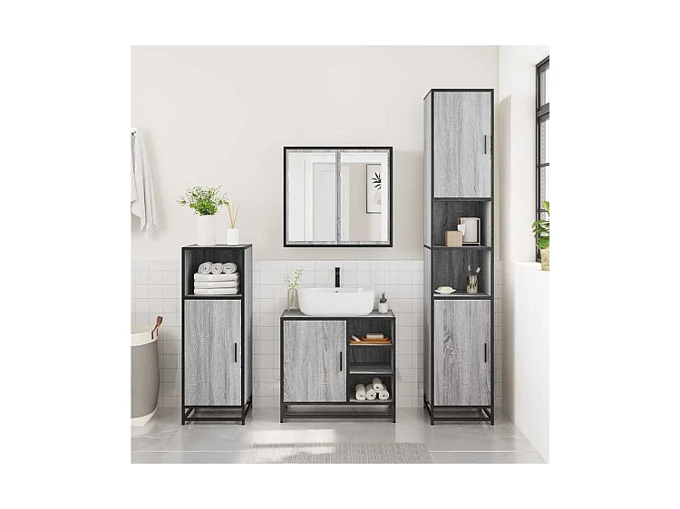 Ensemble de meubles de salle de bain 3 pcs Sonoma gris