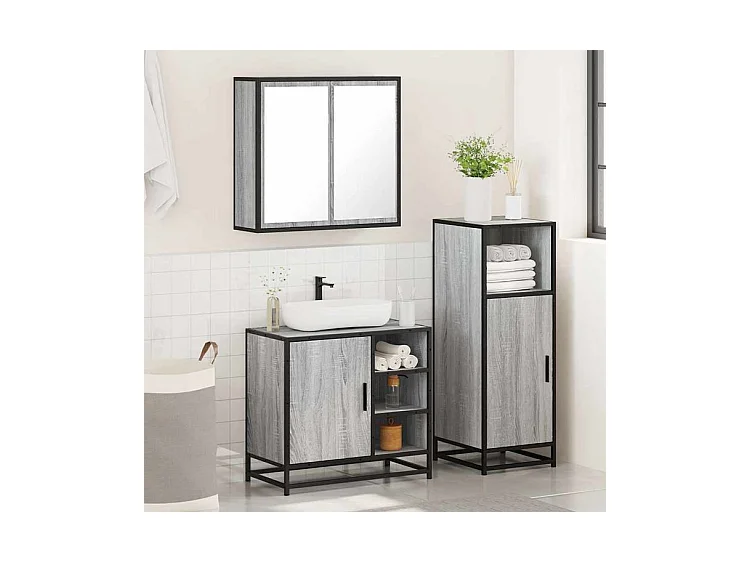 Ensemble de meubles de salle de bain 3 pcs Sonoma gris