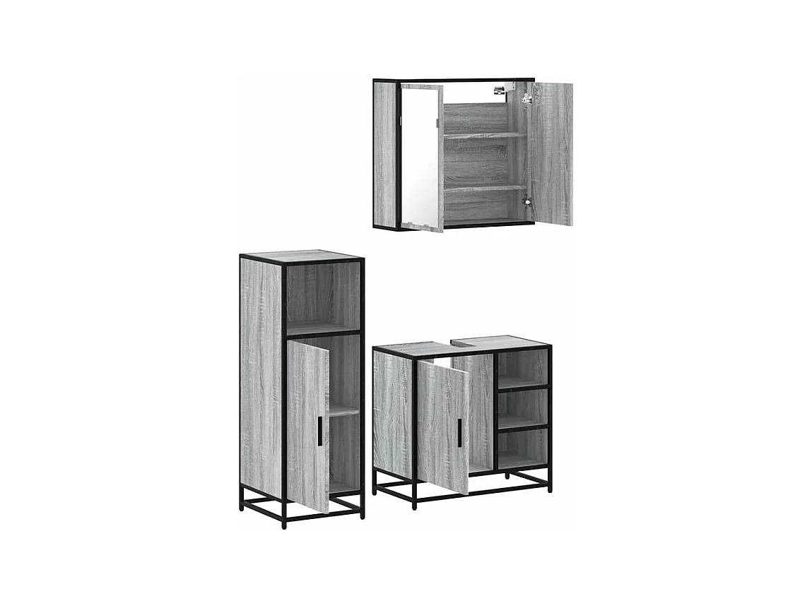 Ensemble de meubles de salle de bain 3 pcs Sonoma gris