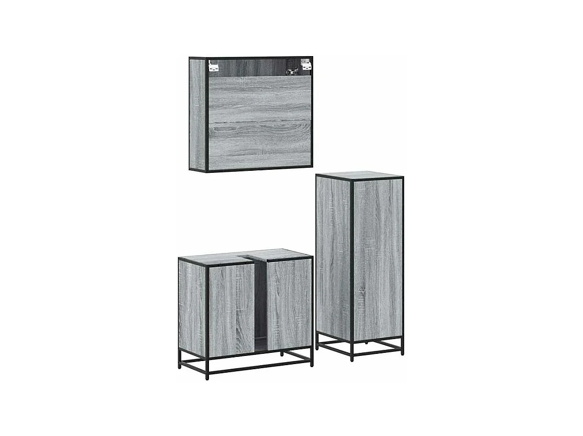 Ensemble de meubles de salle de bain 3 pcs Sonoma gris