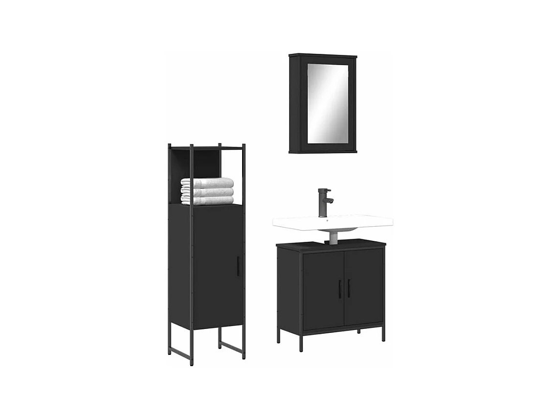 Ensemble de meubles salle de bain 3 pcs noir bois d'ingénierie