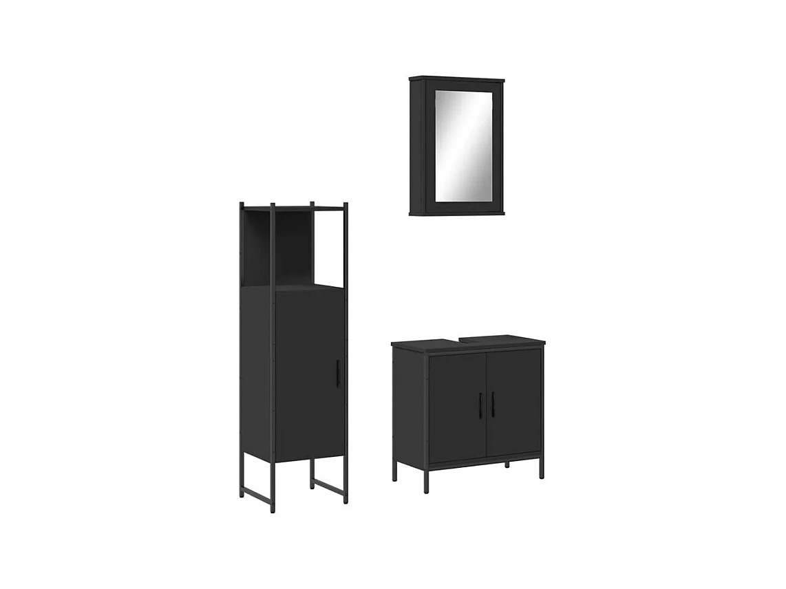 Ensemble de meubles salle de bain 3 pcs noir bois d'ingénierie