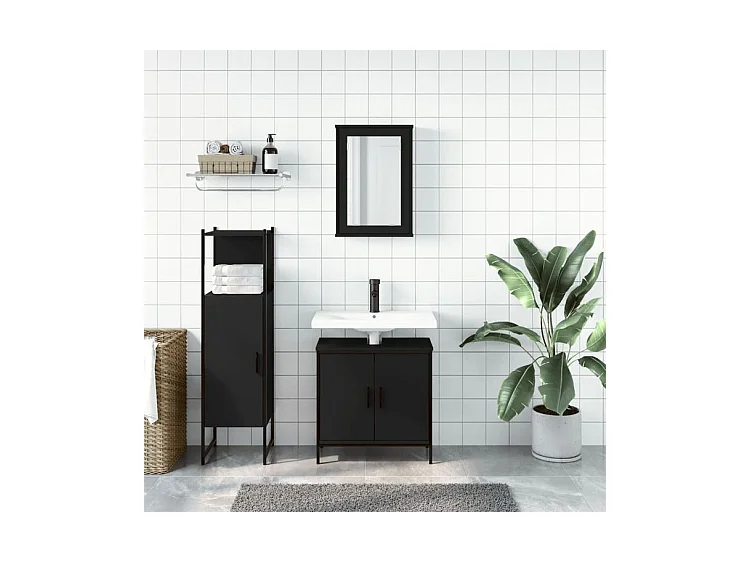 Ensemble de meubles salle de bain 3 pcs noir bois d'ingénierie