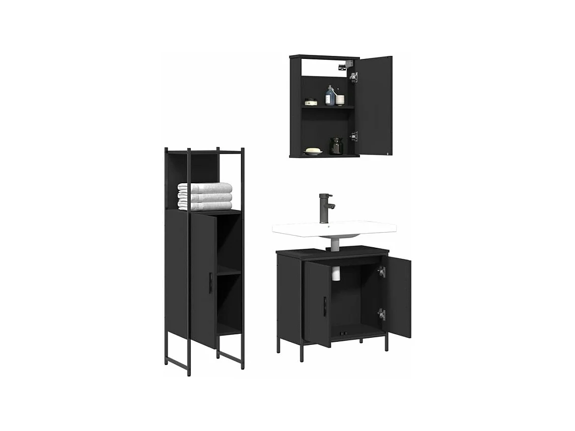 Ensemble de meubles salle de bain 3 pcs noir bois d'ingénierie
