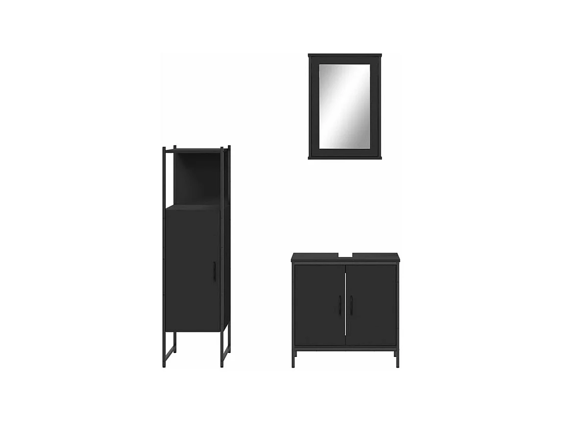 Ensemble de meubles salle de bain 3 pcs noir bois d'ingénierie