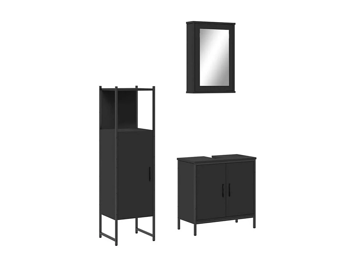 Ensemble de meubles salle de bain 3 pcs noir bois d'ingénierie