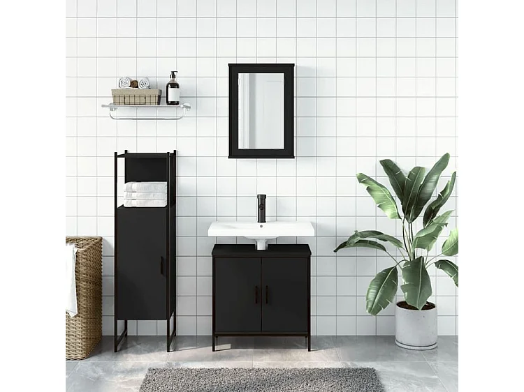 Ensemble de meubles salle de bain 3 pcs noir bois d'ingénierie