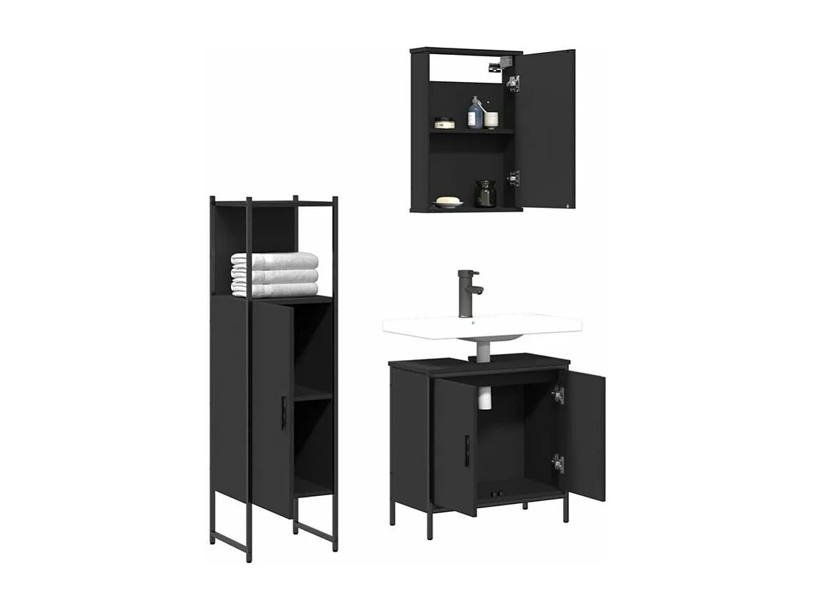 Ensemble de meubles salle de bain 3 pcs noir bois d'ingénierie