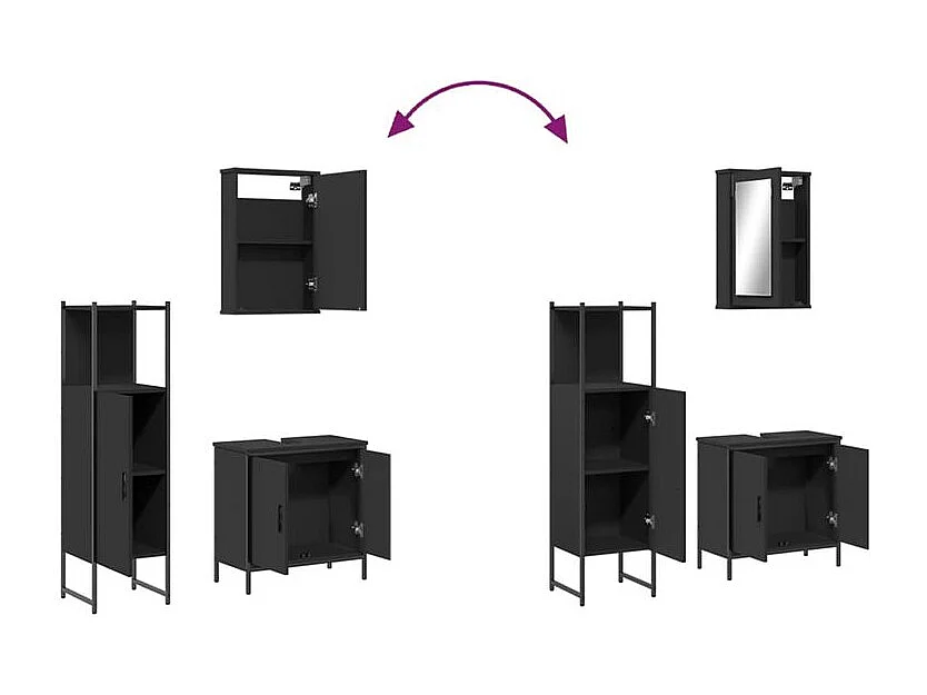 Ensemble de meubles salle de bain 3 pcs noir bois d'ingénierie