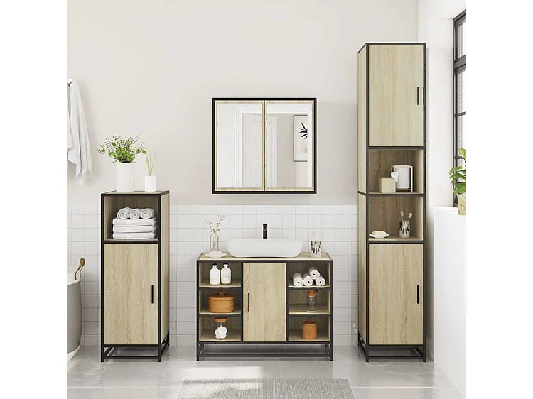 Ensemble de meubles de salle de bain 4 pcs chêne sonoma