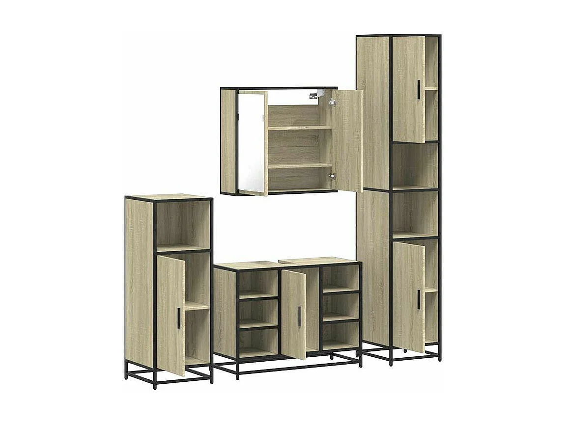 Ensemble de meubles de salle de bain 4 pcs chêne sonoma